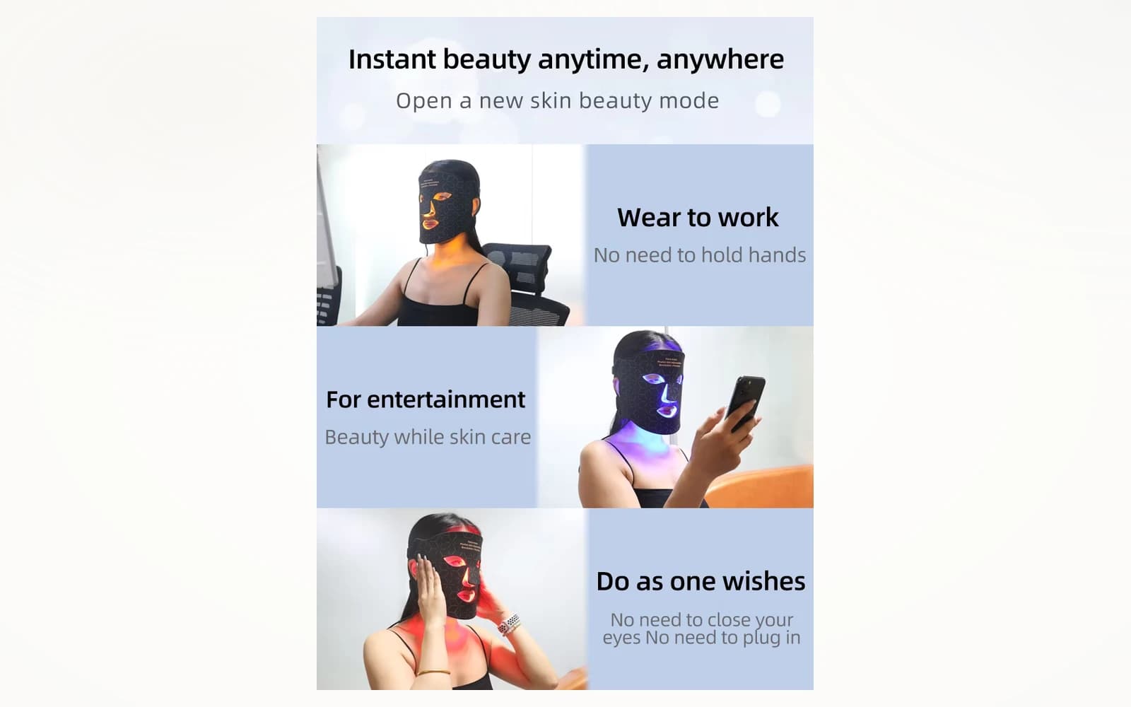 Red Light Therapy LED Face & Neck Mask — Silicone, 460nm + 590nm + 630nm, 240 LEDs detail 5