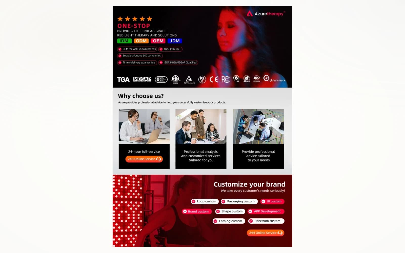 Red Light Therapy LED Face Mask — Professional-Grade, 460nm + 590nm + 630nm, 480 LEDs — Azure Edition detail 1