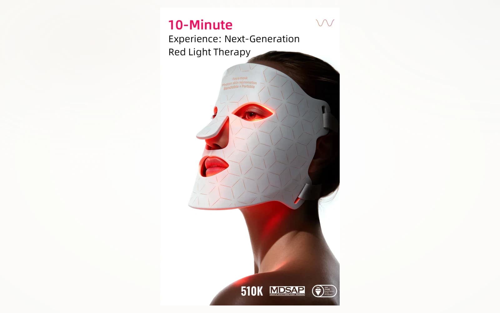 Red Light Therapy LED Face Mask — Professional-Grade, 460nm + 590nm + 630nm, 480 LEDs — Azure Edition detail 3