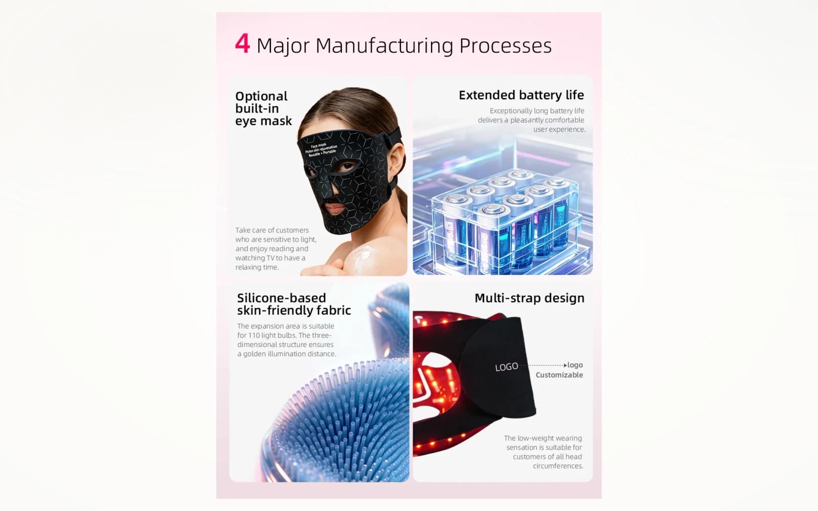 Red Light Therapy LED Face Mask — Professional-Grade, 460nm + 590nm + 630nm, 480 LEDs — Azure Edition detail 6