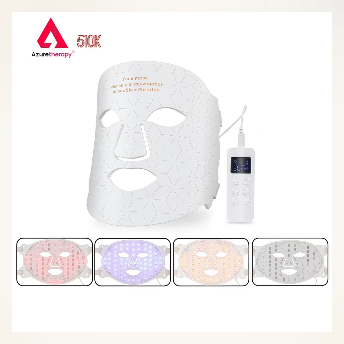 Red Light Therapy LED Face Mask — Professional-Grade, 460nm + 590nm + 630nm, 480 LEDs — Azure Edition