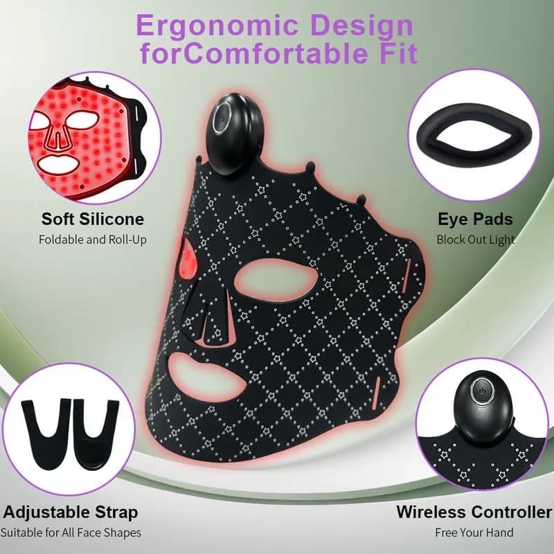 Acne Treatment Red Light Therapy LED Face Mask — Silicone — Blue Edition detail 1