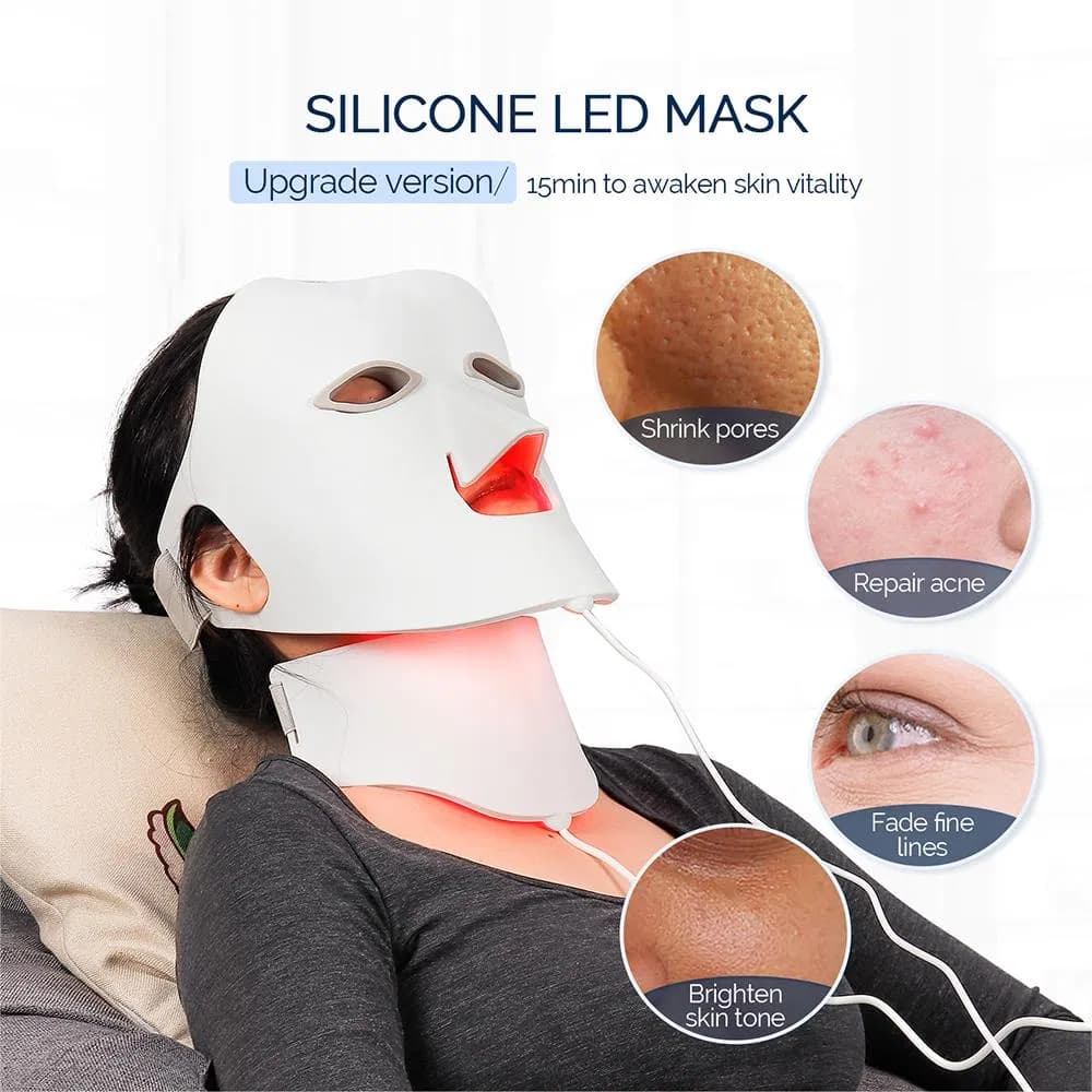 Anti-Wrinkle Red Light Therapy LED Face & Neck Mask — Silicone, 7 LEDs detail 3