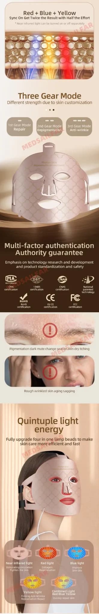Skin Rejuvenation Red Light Therapy LED Face Mask — 660nm + 850nm detail 5