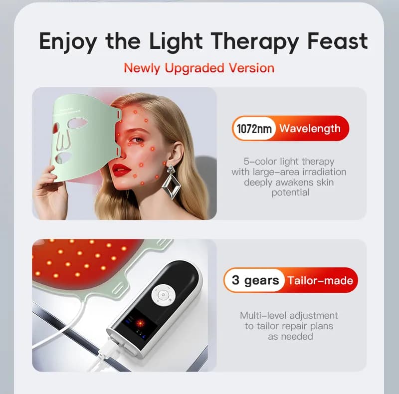 Skin Rejuvenation Red Light Therapy LED Face Mask — 5-Color detail 4
