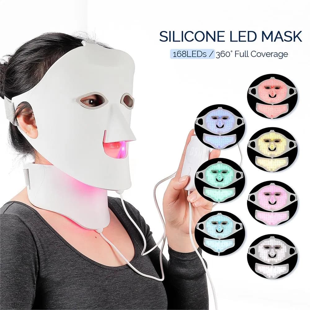 Anti-Wrinkle Red Light Therapy LED Face & Neck Mask — Silicone, 7 LEDs detail 1